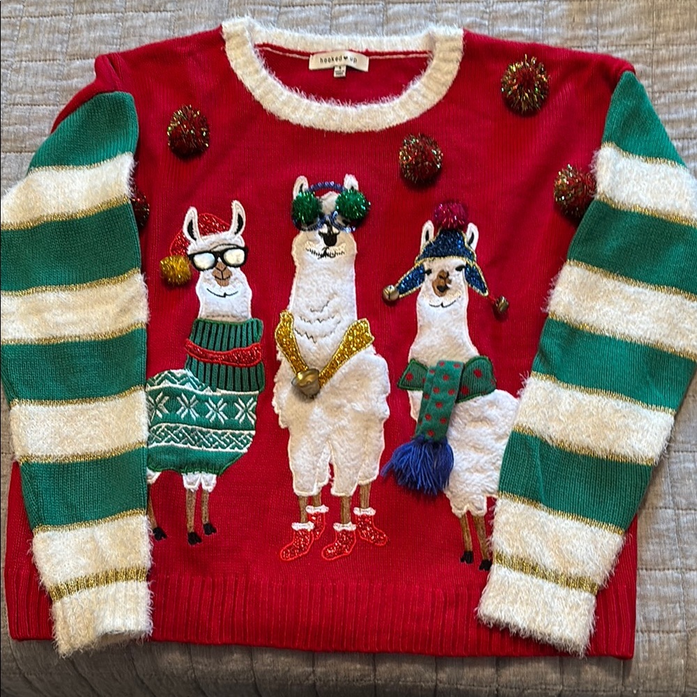 Lands' End Red Festive Llama Sweater for Women